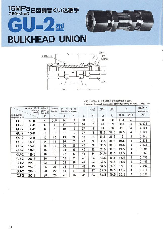 GU-2-10-B | For Copper Pipe, B-Type Compression Fitting, GU-2 Type