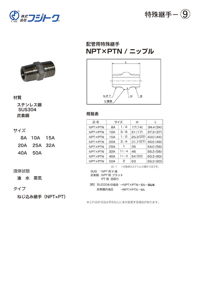 NPT-N-25A-SU4, Union Fitting - Male/Male, NPT Thread, Fuji Special