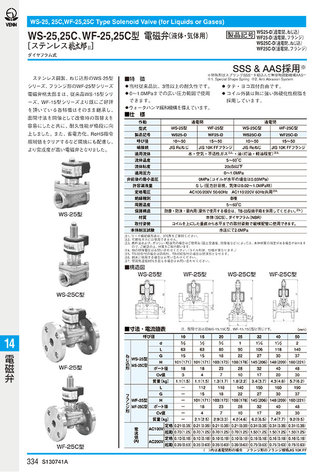 WS-25 Type Solenoid Valve (for Liquid and Gas) Stainless Steel